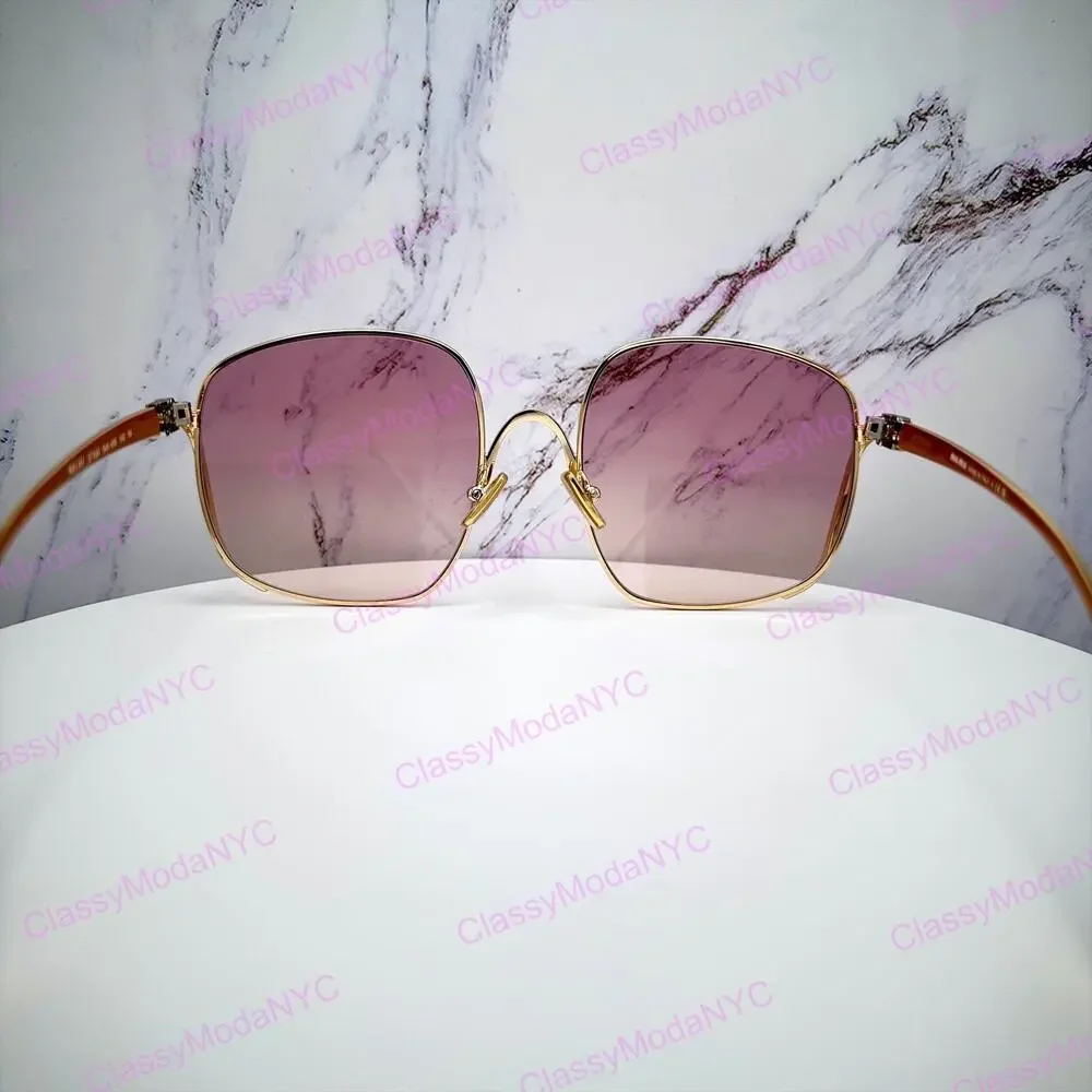 New MIU MIU Sunglasses MU A57S 5AK40S Gold Metal Square Oversized Gradient Lens
